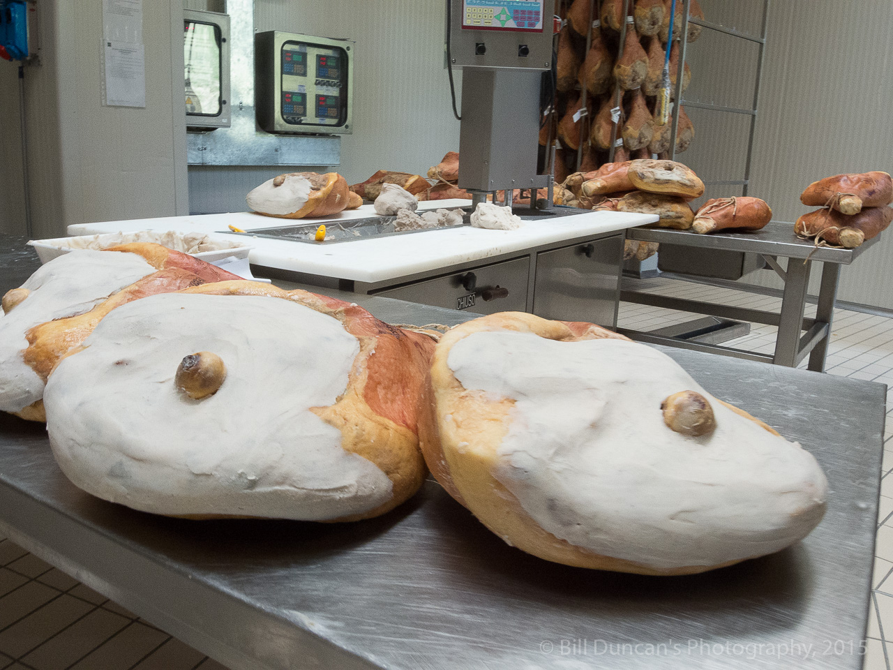 Early in the process of preparing the hams.