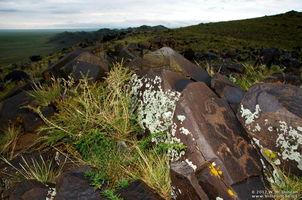 Petroglyphs atop Altai Mountains in South Gobi.