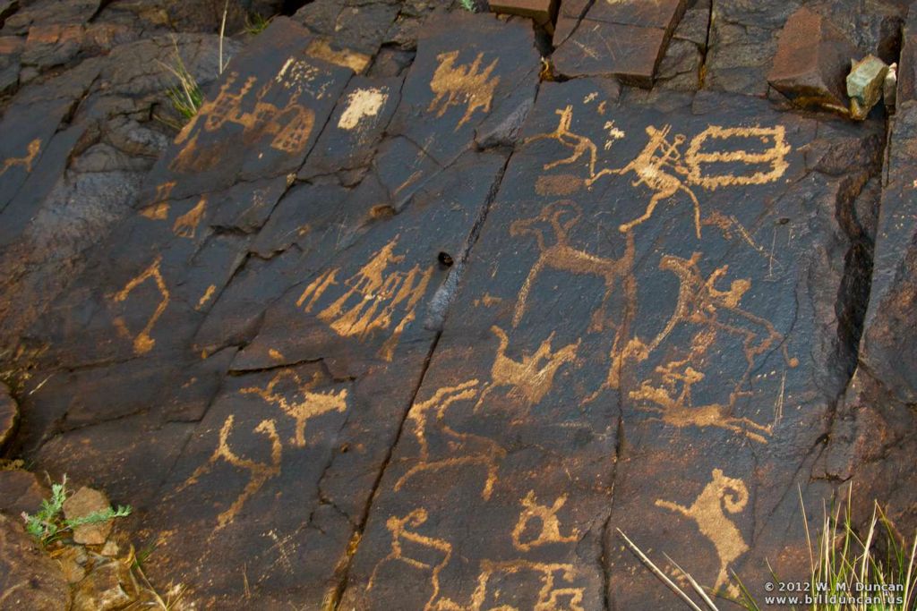 Petroglyphs atop Altai Mountains in South Gobi.