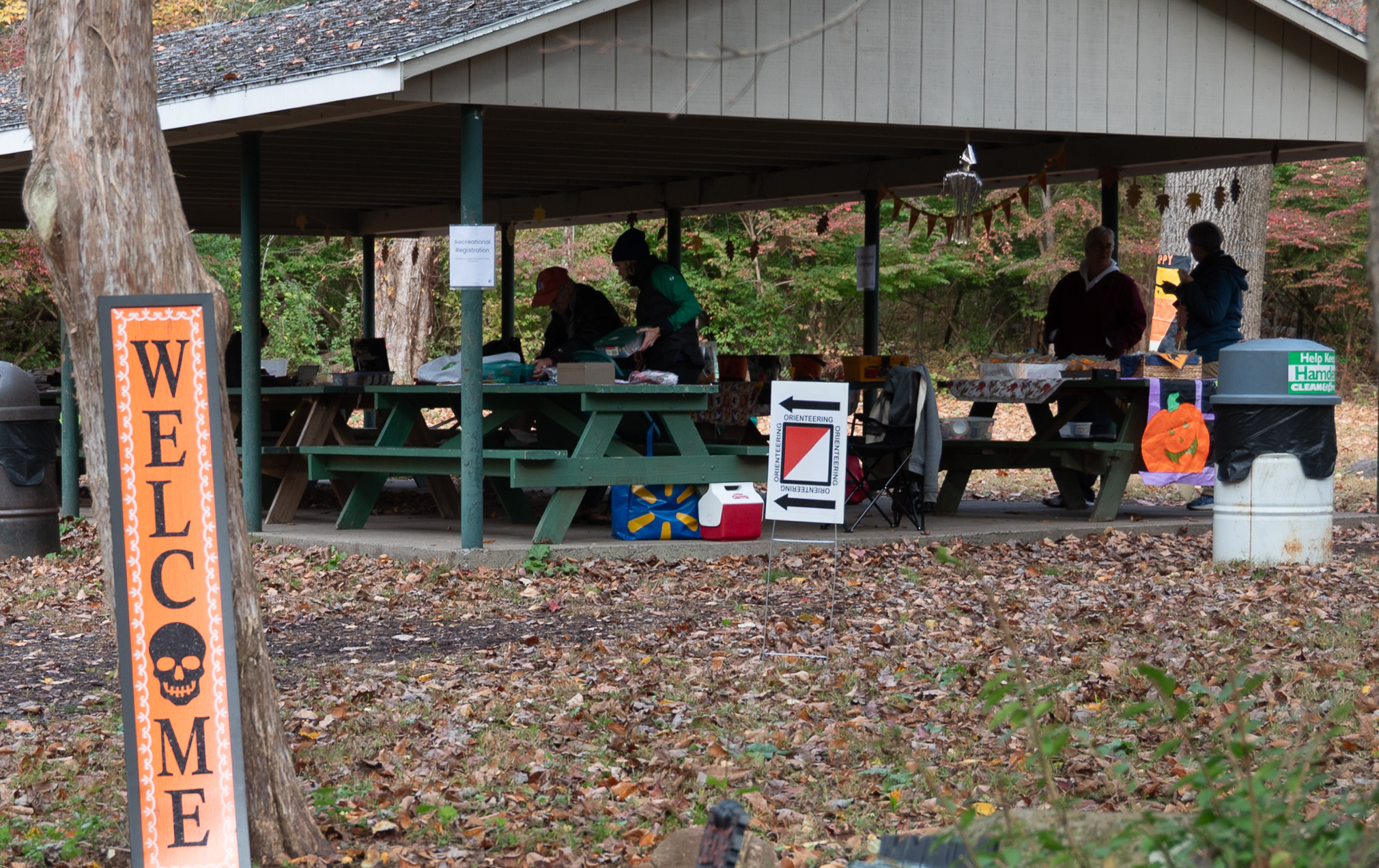 Event organizers arrive early to set up for registering participants.