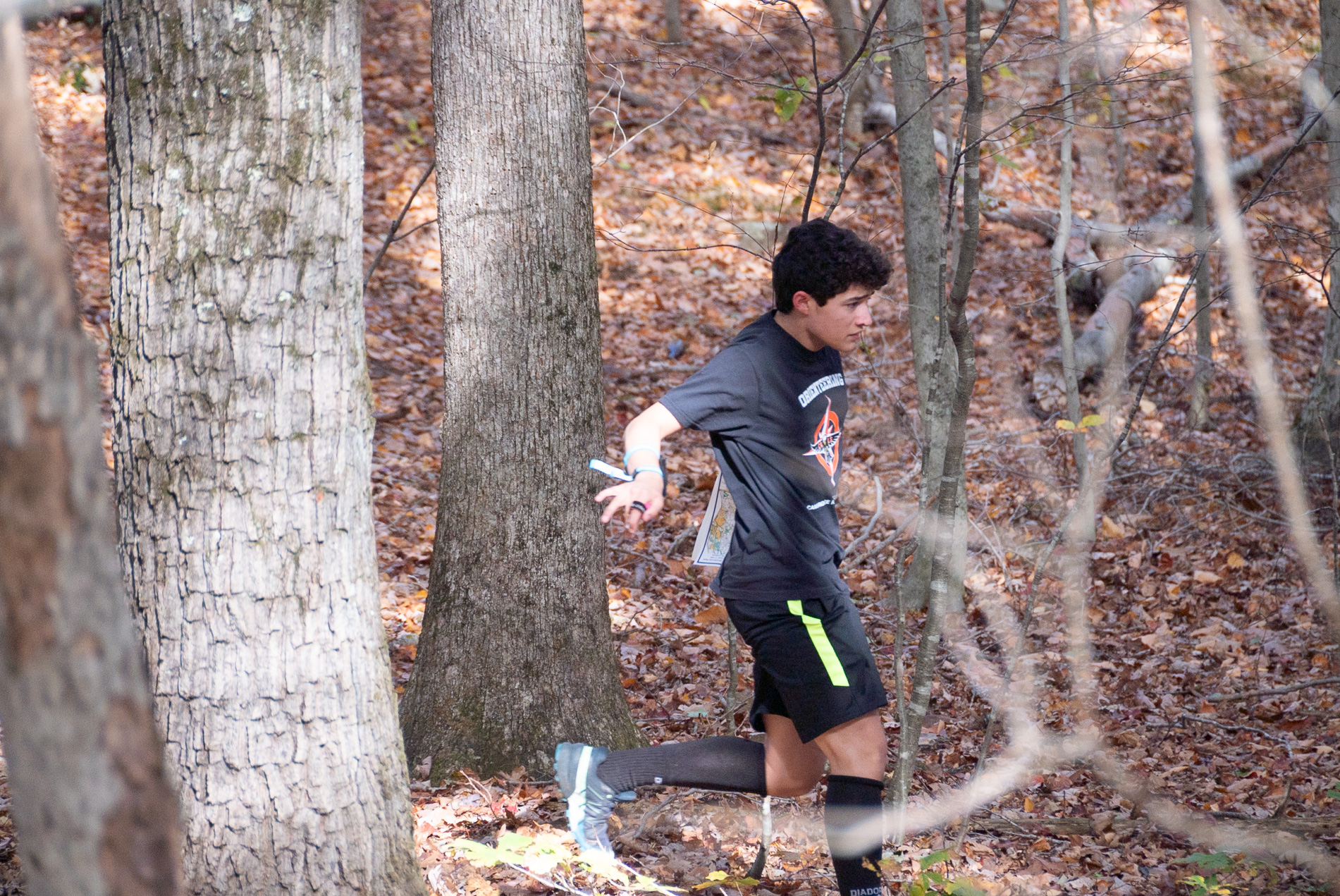 He's spotted his next control and dashes to it.